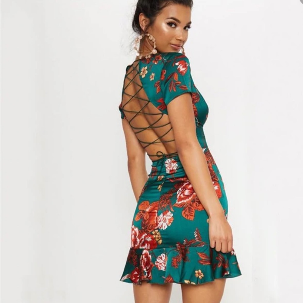 Pretty little thing green floral dress